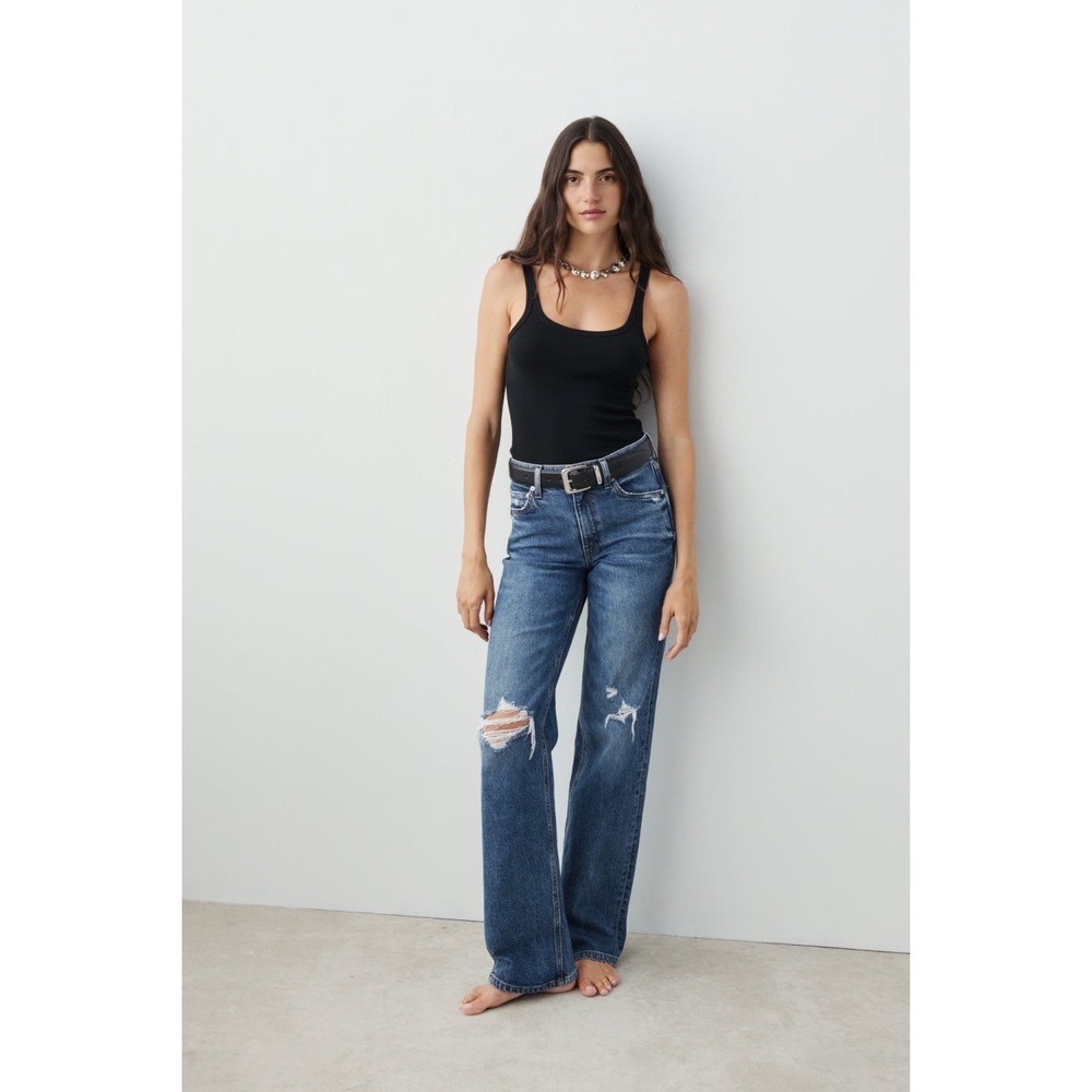 AYR The Secret Sauce Wide Leg Jeans Ranger Distressed High Rise Blue Denim 27L